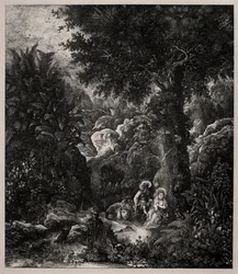 Pihenjen az egyiptomi repülésen egy nyerges szamárral, 1871.