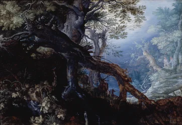 Erdő szarvasokkal, 1608-10 körül (olaj, tábla)