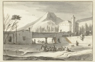 Hegyvidéki, olaszos táj egy rotunda templommal