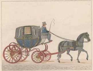 Lovas kocsi Amszterdamban, 1825 körül Amsterdamsche Huurkoetsje vagy Moped / Un Fiacre de Louage en usage à Amsterdam A ij connu sous la nom de Brommertje (cím a tárgyon)