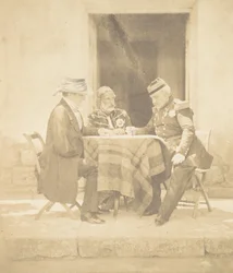 A haditanács a Mamelon elvételének reggelén. Lord Raglan, Omar Pasha, M..., 1855.
