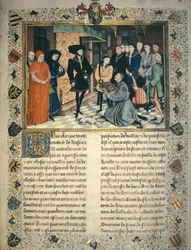 Jean Wauquelin (meghalt 1452-ben) bemutatja Hainaut krónikáinak fordítását III. Burgundi Fülöpnek