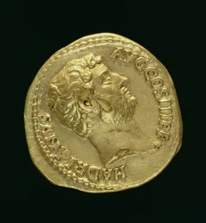 Hadrianus Aureusa (előlapja) (Kr. u. 117-138) meztelenül. (arany) Felirat: HADRIANVS AVGUSTVS (a hátoldalt lásd: 119153)