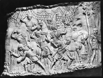 Árpát szedő légiósok, a Traianus-oszlopból vett öntvény, Kr.u. 110-113 (gipsz)