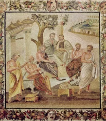 Platón beszélget tanítványaival, T. Siminius házából, Pompejiből (mozaik) (lásd még: 156873)