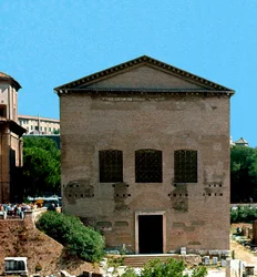 Forum Romanum: kilátás a Szenátus Kúria (kúria) üléshelyére. Kr.e. 1. század. Róma