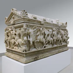 Katonák és amazonok csatáját ábrázoló szarkofág, i.sz. 140-170 (márvány)