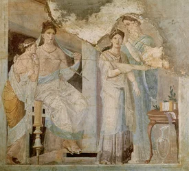 Rabszolga fésülés egy lánynak, Herculaneum, harmadik stílus (freskó)