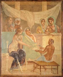 Admetuszt és Alkesztist ábrázoló freskó Pompeiiből (UNESCO Világörökség)
