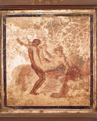 Erotikus témát ábrázoló freskó Pompejiből, Olaszországból