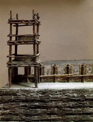 Modell, amely az ie 52. szeptemberi alesia ostromot és csatát reprodukálja Jules Cesartól, aki látta Vercingetorix vereségét. A Cesar által épített védelmi rendszer részlete. Róma, Museo della Civilta Romana