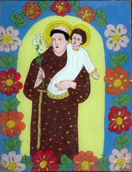 Páduai Szent Antal (1195-1231) Erdélyből, 1950-80 (festett üveg)