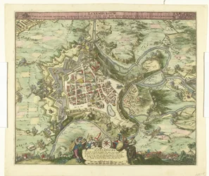 Bombardment van Luxemburg door de maarschalk de Créquy, 1684 Luxemburg, vezet. vezetéknév világváros chimacens herceg stren def. reg. De Gallia karjai megszállták. június 4 Ao. 8834 (cím az objektumon)