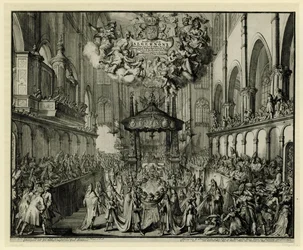 A Westminster Abbey kórusa a királynő temetési szertartásán, 1695 In