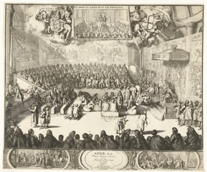 Zitting van het Lagerhuis és Koningin Anna op de troon, 1702 Anne, DG. Nagy-Britannia királynője, valamint a nagy hercegek Angliában Confessed (cím a tárgyon)