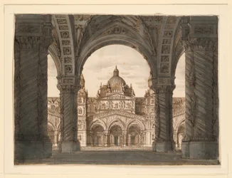 Színpadterv, Templomhomlokzat egy loggiából, Felice Romani Valdomiri-t, Pietro de Winter zenéjét. Előadták a milánói La Scalában 1818-ban