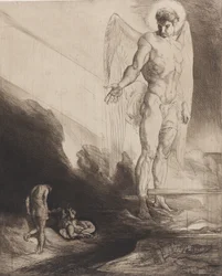 Lucifer sorsára hagyja Káint, Nyolc rézkarc Byron Káinjához című sorozatból, 1919-1920