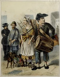 Egy szolgáló kiviszi a kutyákat, 1843