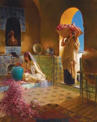 Les parfumeuses - A parfümkészítők - Rudolf Ernst (1854-1932). Olaj, fa Méret: 55,5x45 cm Magángyűjtemény