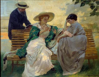 Jó idő: „A beszéd” Burzsoá felolvasás egy padon, Rupert Bunny (1864-1947) 1885