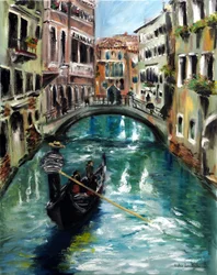 Gondola Velencében Olaszországban, 2021 (olaj, vászon)
