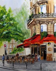 Paris Corner Cafe - arany díszítéssel, 2023 (olaj, vászon)
