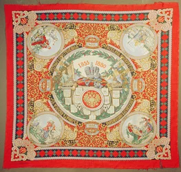 II. Sándor (1818-81) orosz császár uralkodásának 25. évére emlékező kendő (textil)