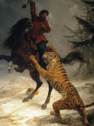 Kozákot támadó szibériai tigris