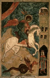 Szent György és a sárkány, orosz ikon Vologdából, 15. század