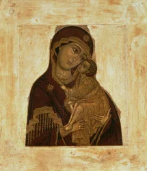 Doni Szűz az áldásban lévő gyermek Krisztust, orosz ikon, 17. század (panel)