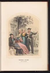 Dél-Beveland hagyományos viselete Zeelandban, 1857 Zeeland tartomány. Zuid-Beveland szigete / XIX (cím a tárgyon)