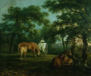 Lovak a tájban (olaj, vászon)