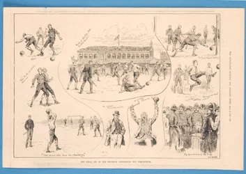 A labdarúgó-szövetség kupaversenyének végső döntetlenje, a „The Illustrated Sporting and Dramatic News”-ból, 1889. április 6. (litho)