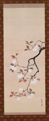 Cseresznyevirágzást ábrázoló függőtekercs, a Három évszak triptichonjából, japán, 19. század eleje