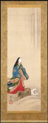 Lady Ise At A Waterfall (tinta és szín selyemen)