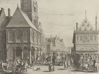 A városi bírák a városháza előtt búcsút vesznek Marie de Medicitől, Caspar Barlaeustól..., 1638.
