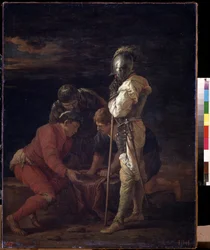 A katonák kockáznak. Salvator (Salvatore) Rosa (1615-1673) festménye, 1656 körül, olasz művészet (Nápoly), barokk művészet. Állami A. Puskin Szépművészeti Múzeum, Moszkva.