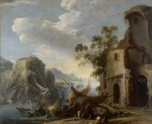 Kilátás egy öbölre, Salvatore Rosa munkája, a modenai Galleria Estense-ben konzervált