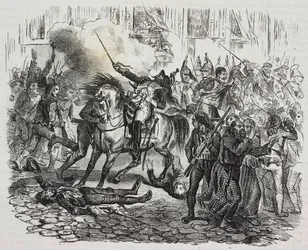 Madridi felkelés, Salvatore Puglia litográfiája Napóleon történetéből, Cesare Malpica (1804-1848) a Poliorama Pittoresco-ból, 47. szám, július 1.