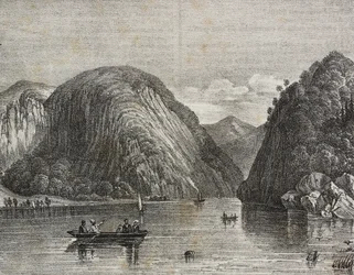 Rogers-átjáró Lake George-ban, Amerikai Egyesült Államok, Salvatore Puglia litográfiája a Poliorama Pittoresco-ból, n. 33, március 25.