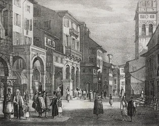 Royal Road, Korfu, Görögország, Salvatore Puglia litográfiája a Poliorama Pittorescoból, n. 23, január 11.