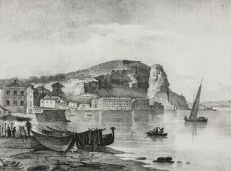 Terracina, Lazio, Olaszország, Salvatore Puglia litográfiája a Poliorama Pittorescoból, n. 22, január 8.