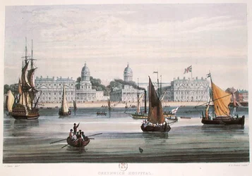 Greenwich Kórház, metszett R.G. Reeve (fl.1811-37) 1828 (színes metszet)