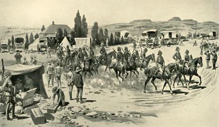 Lord Roberts és a személyzet felderítésre indul a Smaldeel-i főhadiszállásról, 1901.