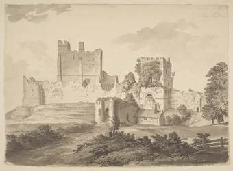 A Prudhoe kastély látképe tintával, Ovingham plébánián (tinta, papír)