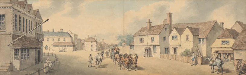 Négyes fogatú hintó Chippenhamen, Wiltshire-en áthaladva