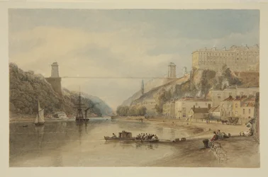Kilátás az Avonról Hotwellsnél: The Proposed Suspension Bridge, 1836 körül (ceruza és akvarell papíron)
