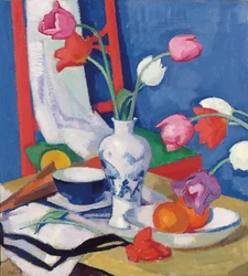 Vörös szék és tulipánok, 1919 körül