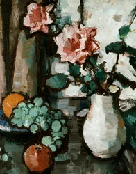 Rózsák és gyümölcsök csendélete. Rózsák és gyümölcsök csendélete. Samuel John Peploe (1871-1935 brit) festménye Magántulajdon.
