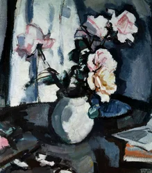 Csendélet rózsákkal egy vázában . Peinture de Samuel John Peploe (1871-1935 brit) Collection privee